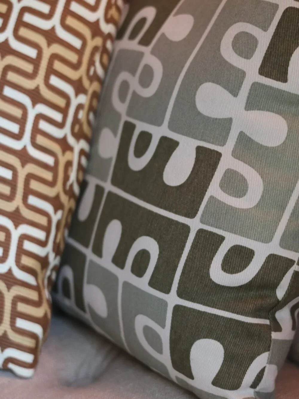 Mid Century Modern Geometric Throw Pillows Set of 2 Olive Green Brown Atomic MCM